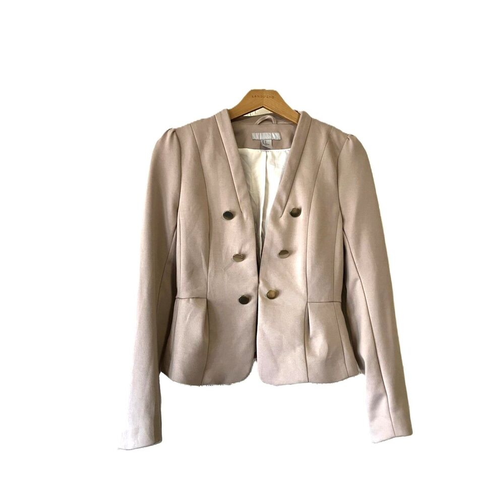H&M Cream Rose Gold Button Double Breasted Blazer Jacket Sz 10